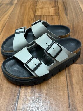 Papillio by Birkenstock Women 7 Sandals Black Gray Arizona Platform Buckle Slide